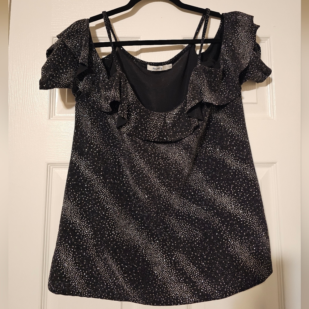 Ricki's Black and Silver Ruffle Top